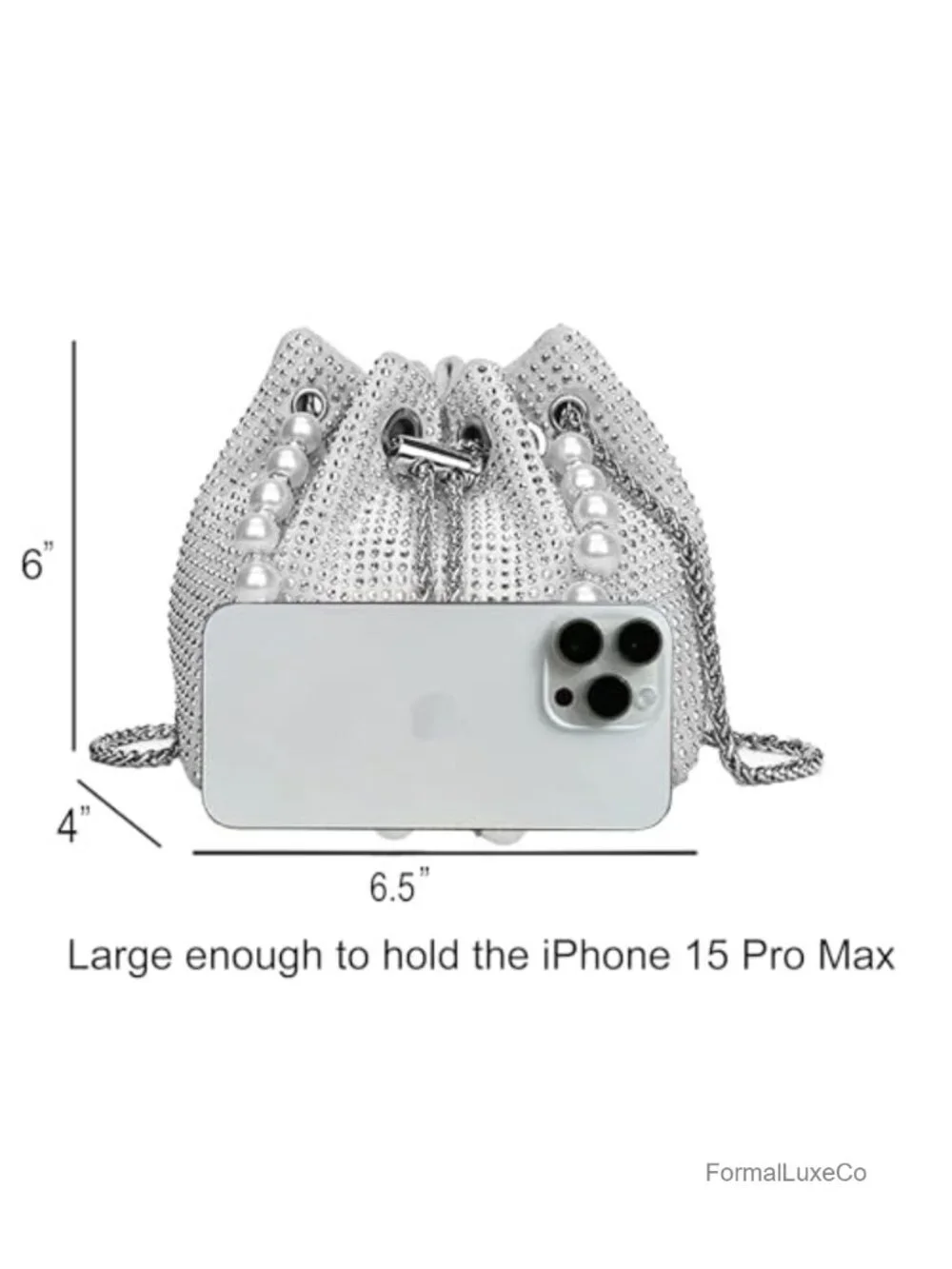 Rhinestone Crossbody Evening Bag with Pearl Handle Sparkly Clutch Purse for